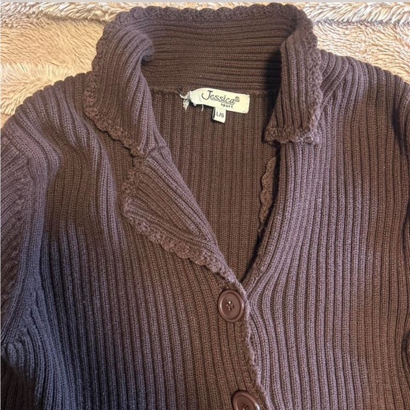 Brown Ribbed Cardigan Sweater - Picture 5 of 6